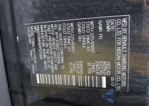 2017 Nissan Rogue Sv z USA, uszkodzony, nr VIN KNMAT2MV6HP570195